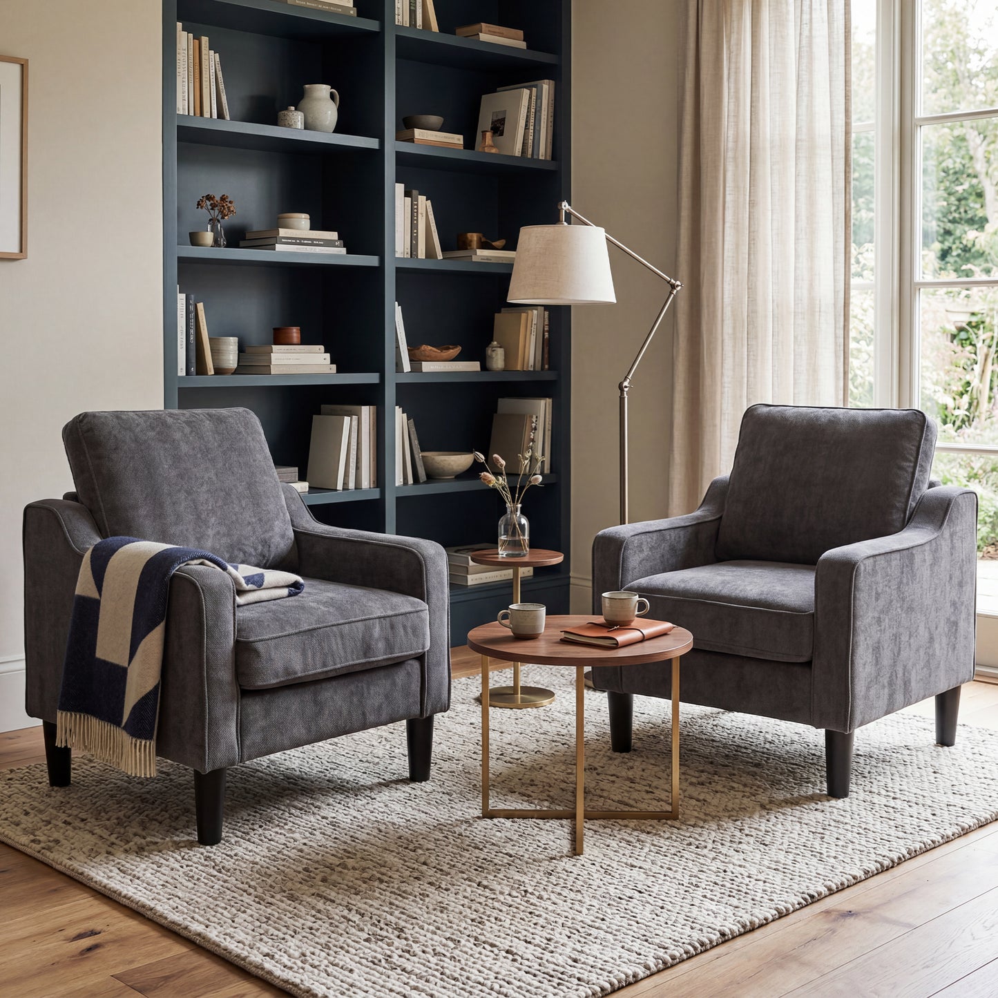 STHOUYN Dark Grey Accent Chairs Set of 2, Comfy Arm Chairs for Living Room, Office | STHOUYN Club Chair, Reading Chairs for Bedroom, Waiting Area Seating, Small Space Office Chairs, Supportive Wide Seat