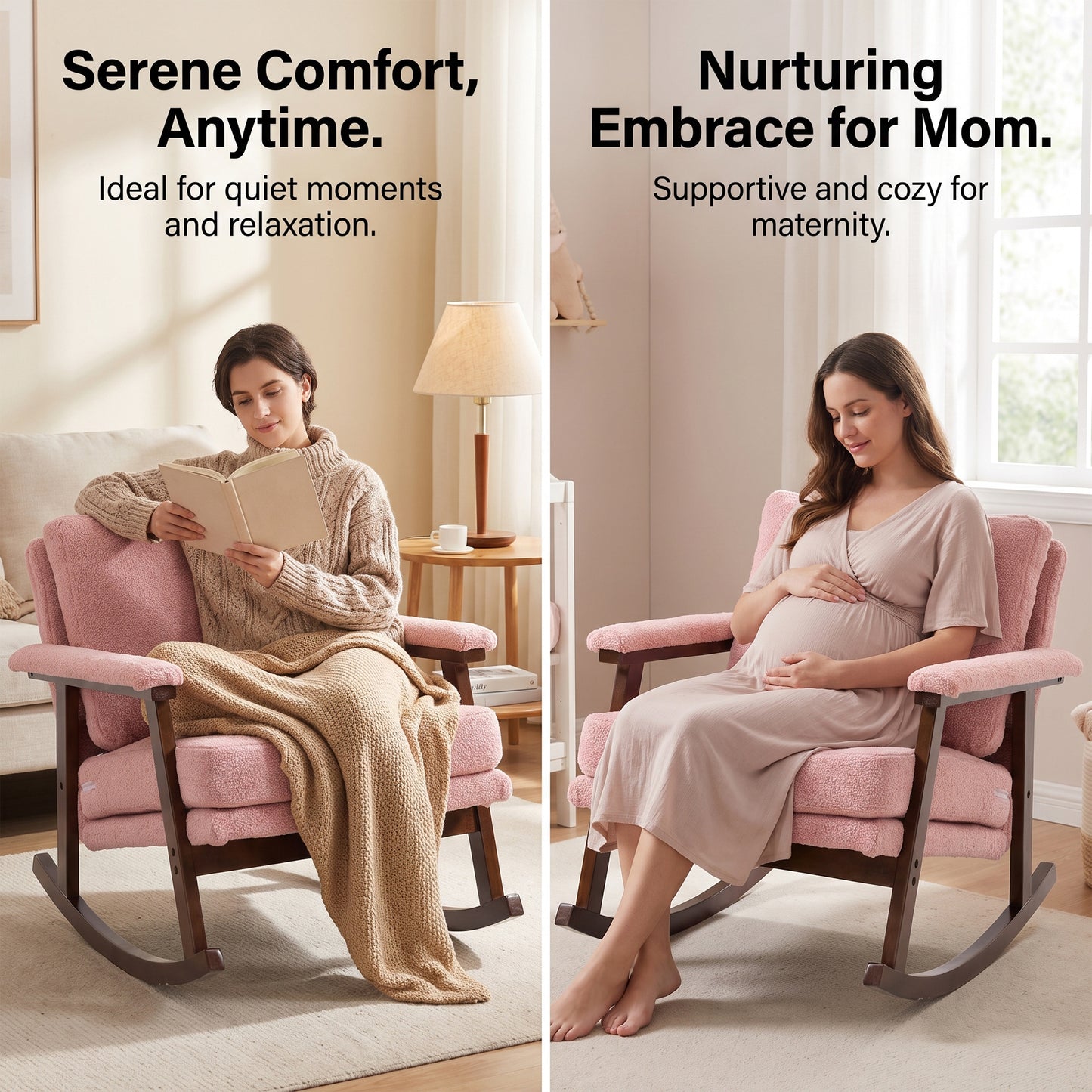 STHOUYN Modern Upholstered Rocking Chair Set of 2 with Solid Wood Frame