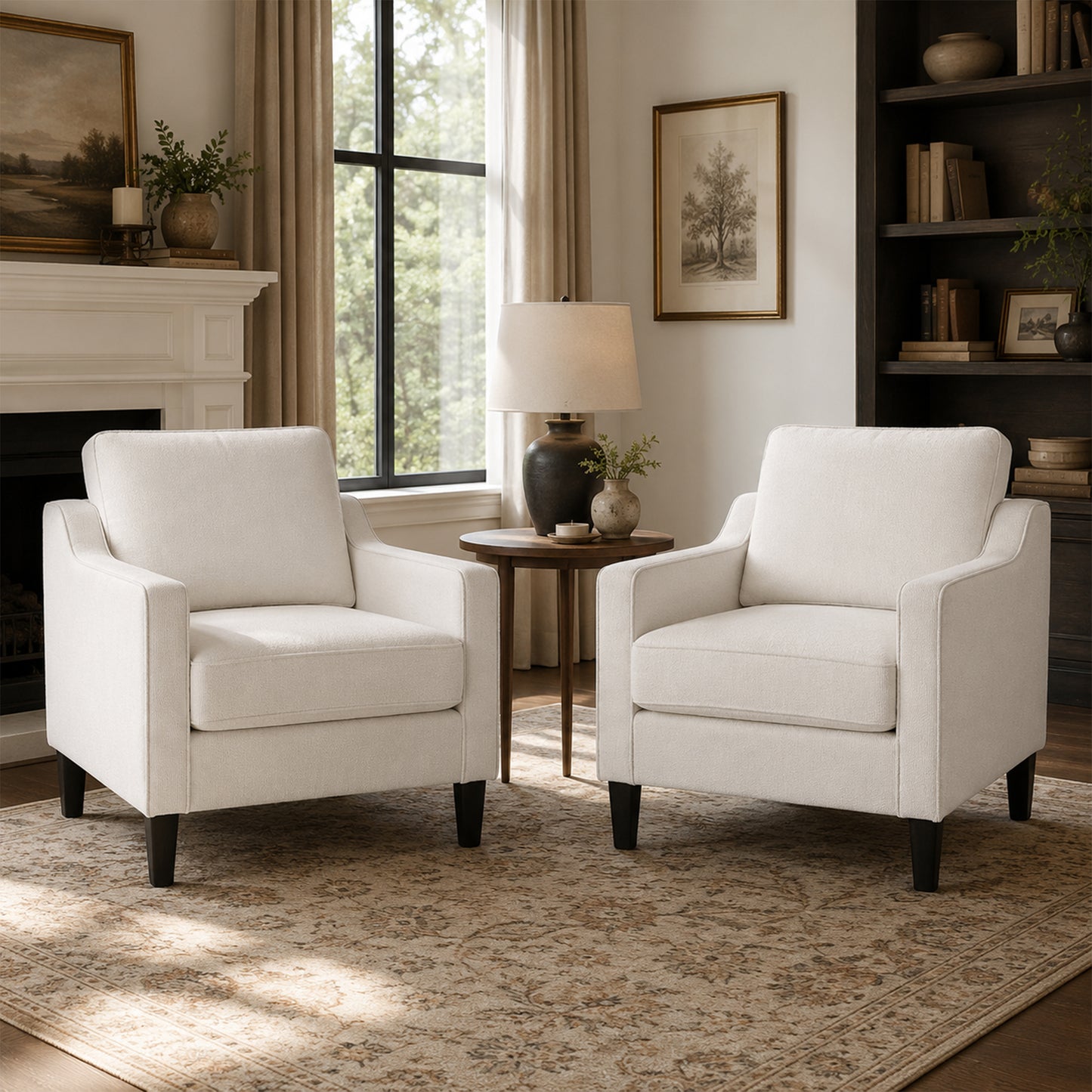STHOUYN White Accent Chairs Set of 2, Comfy Arm Chairs for Living Room, Bedroom | STHOUYN Club Chair, Reading Chairs for Bedroom, Waiting Area Seating, Small Space Office Chairs, Supportive Wide Seat