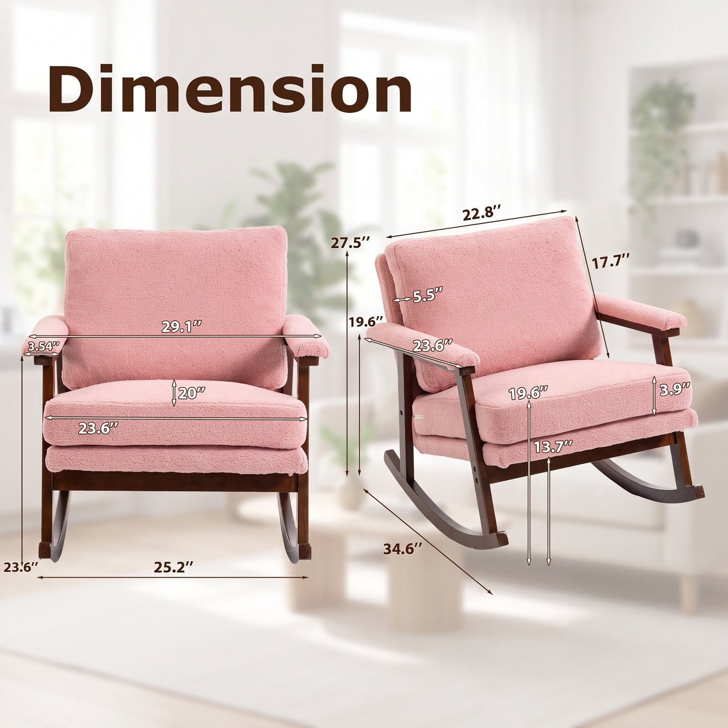 STHOUYN Modern Upholstered Rocking Chair Set of 2 with Solid Wood Frame
