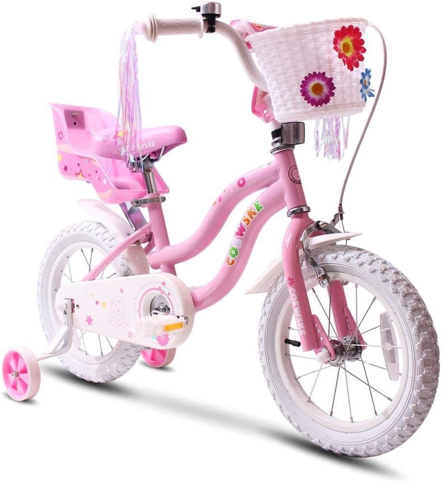 COEWSKE Kid's Bike Steel Frame Children Bicycle Little Princess Style 16 Inch with Training Wheel, Pink