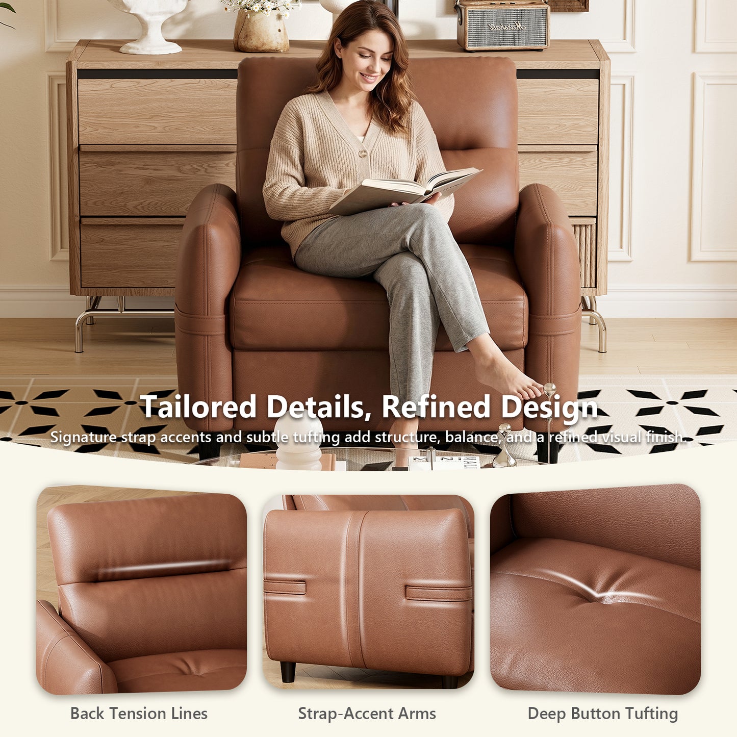 STHOUYN Oversized Leather Accent Chairs for Living Room, Comfy Upholstered Deep Seat Armchair for Adults, Mid Century Modern Arm Chair for Office, Bedroom, Apartment, Reading & Waiting Room (2, Brown)