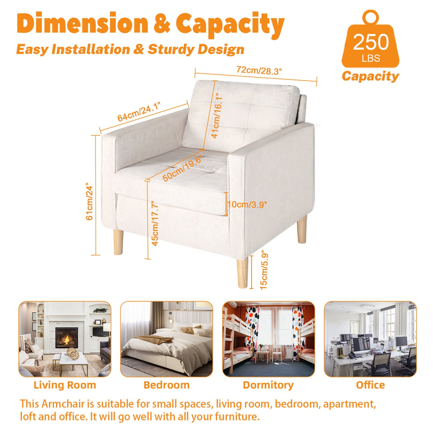 STHOUYN Accent Chair for Living Room w/ Solid Wood Legs, Mid Century Modern Reading Chair for Bedroom, Upholstered Comfy Armchair, Single Sofa Side Chair for Waiting Room, White