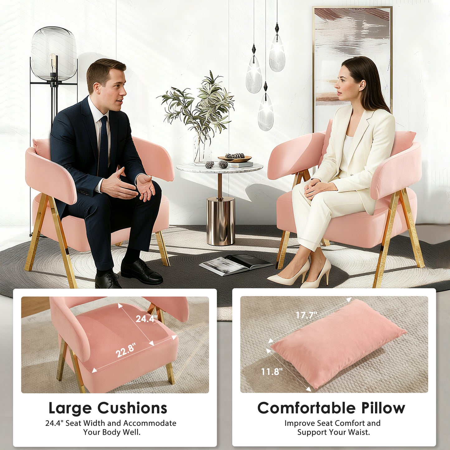 STHOUYN Modern Pink Accent Chairs Set of 2, Velvet Barrel Accent Chair for Living Room Bedroom, Comfy Reading Armchairs (2, Pink)