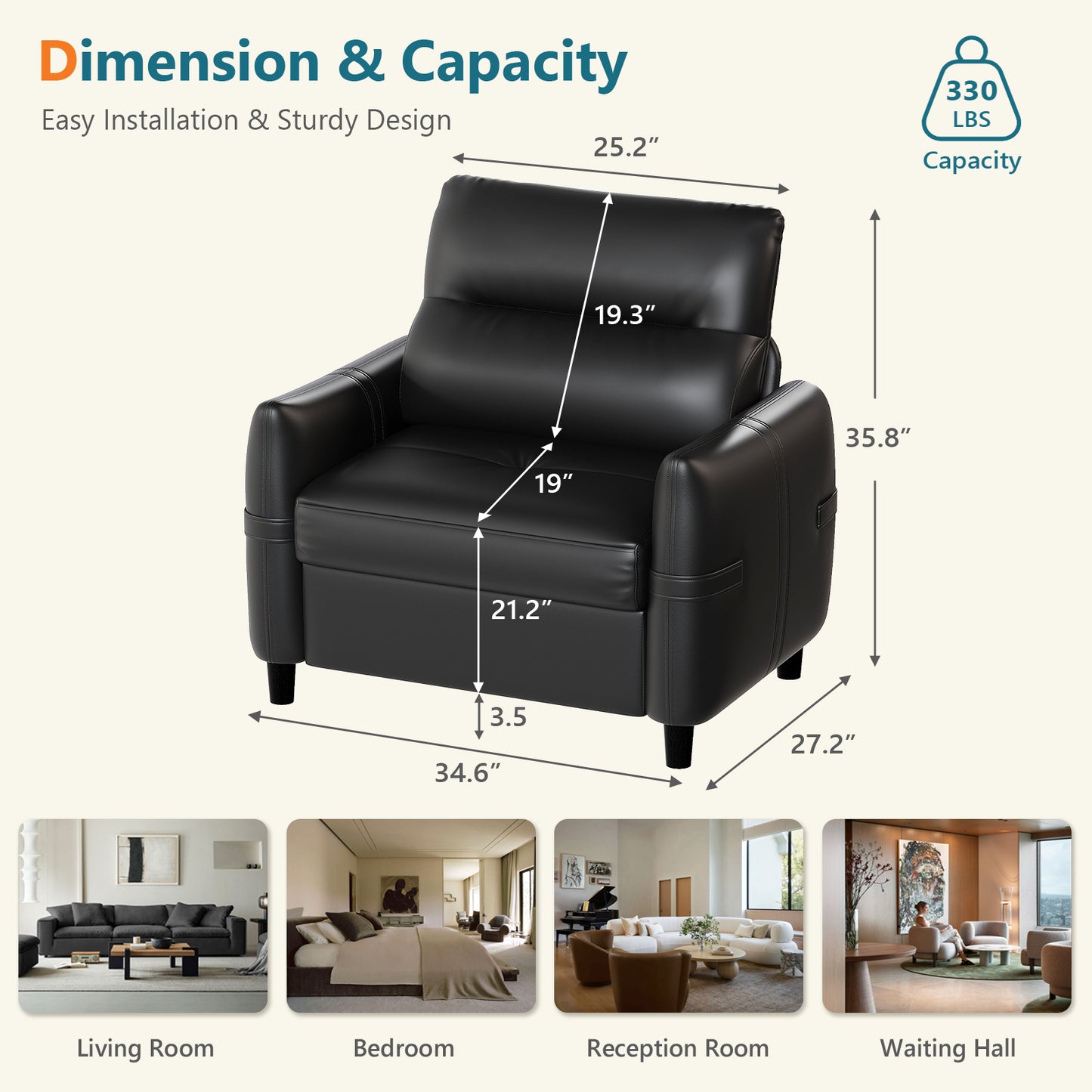 STHOUYN Oversized Leather Accent Chairs for Living Room, Comfy Upholstered Deep Seat Armchair for Adults, Mid Century Modern Arm Chair for Office, Bedroom, Apartment, Reading & Waiting Room (2, Black)