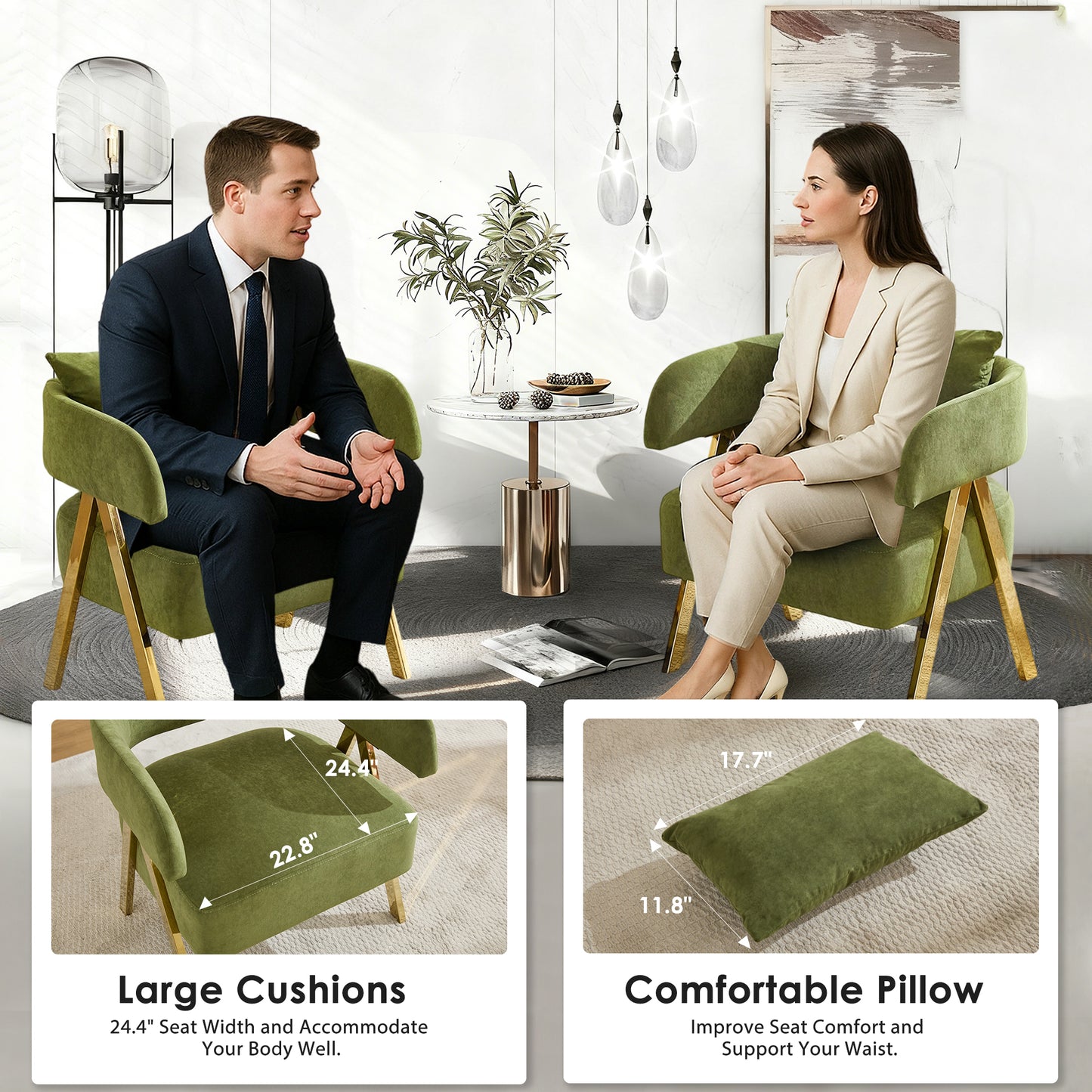 STHOUYN Modern Green Accent Chair Set of 2, Velvet Barrel Accent Chairs for Living Room Bedroom, Comfy Reading Armchairs (2, Green)