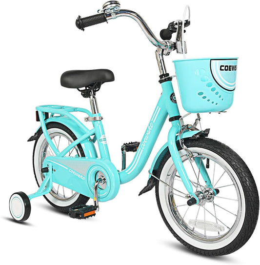 COEWSKE Kid's Bike Steel Frame Children Bicycle 16 Inch with Training Wheel, Blue