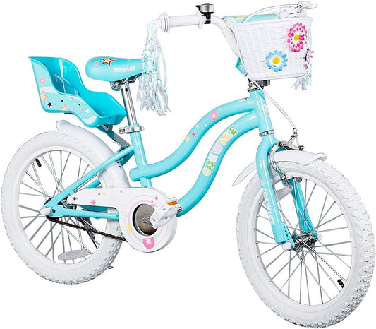 COEWSKE Kid's Bike Steel Frame Children Bicycle Little Princess Style 18 Inch with Training Wheel, Blue