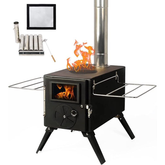 Coewske Camping Stove Portable Steel Hot Tent Stove with Pipe for Outdoor Cooking Trips, Black