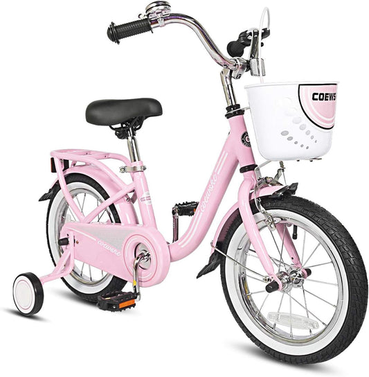 COEWSKE Kid's Bike Steel Frame Children Bicycle 16 Inch with Training Wheel, Pink