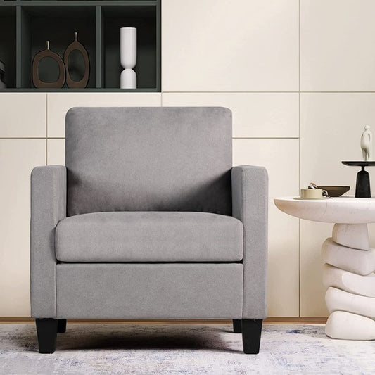 Coewske Mid-Century Accent Arm Chair, Comfy Button Tufted Sofa Chair Bedroom, Office, Light Gray
