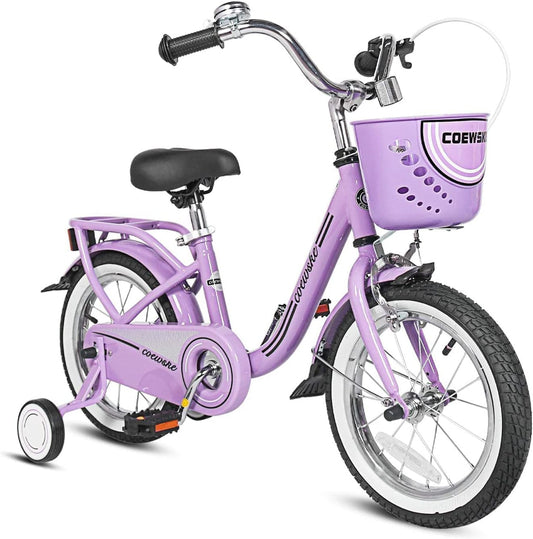 COEWSKE Kid's Bike Steel Frame Children Bicycle 16 Inch with Training Wheel, Purple