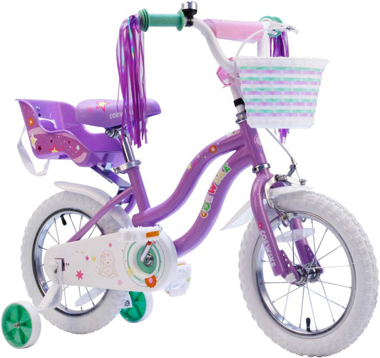 COEWSKE Kid's Bike Steel Frame Children Bicycle Little Princess Style 14 Inch with Training Wheel, Light Purple