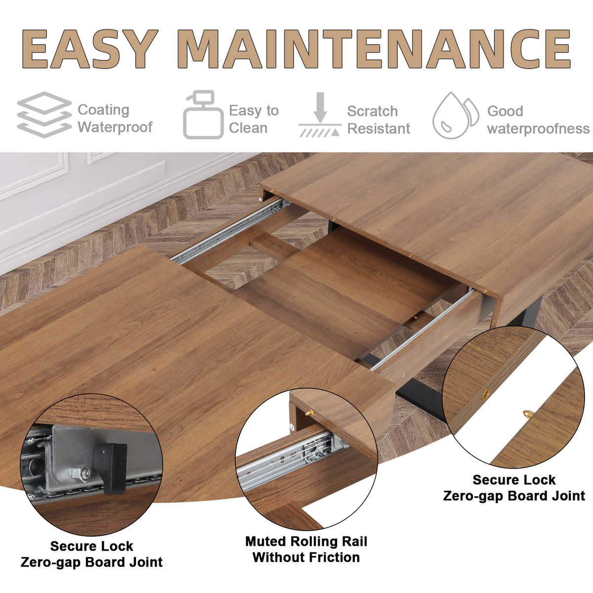 STHOUYN  63"-79" Extendable Dining Table for 6-8, Rectangle Wood Dining Room Table