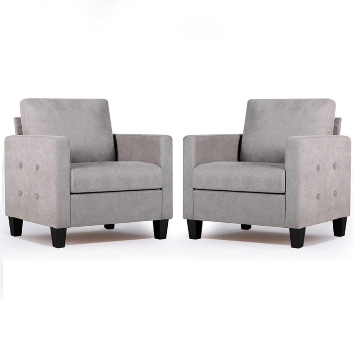 Coewske Living Room Accent Chairs Set of 2, Wood Button Tufted Armchair Adult Sofa Chair Office Gray