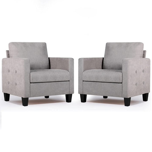Coewske Living Room Accent Chairs Set of 2, Wood Button Tufted Armchair Adult Sofa Chair Office Gray