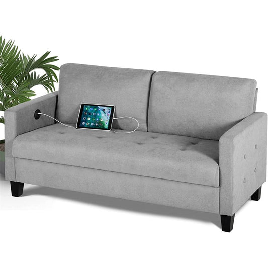 Coewske 57"W Living Room Loveseat Sofa with USB 2 Seater Tufted Deep Love Seat Couches, Light Grey