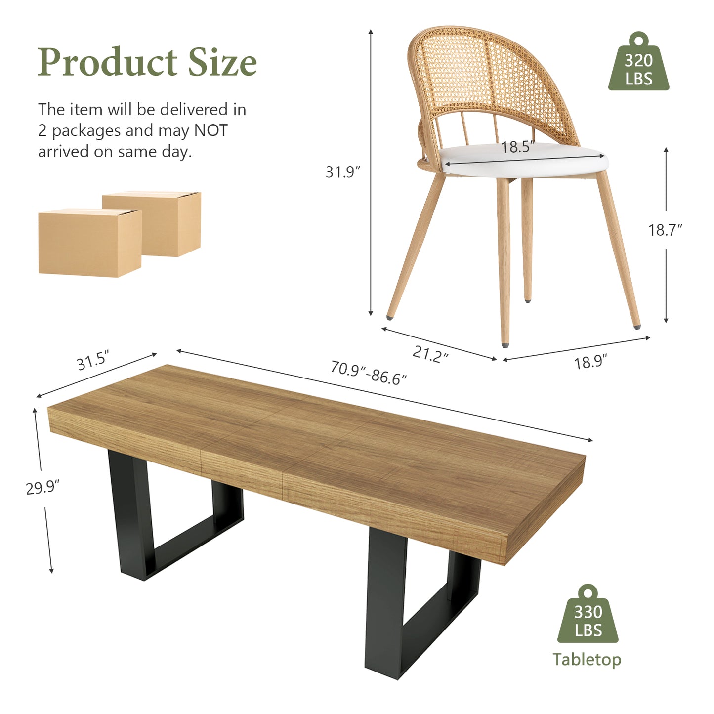 STHOUYN 71"-87" Farmhouse Wood Extendable Dining Room Table Set with 6 Upholstered Chairs, Rectangular Expandable Retractable Kitchen Table and Chairs Set of 6 (71"-87" Brown Table + 6 White Chairs)