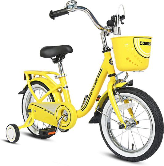 COEWSKE Kid's Bike Steel Frame Children Bicycle 16 Inch with Training Wheel, Yellow