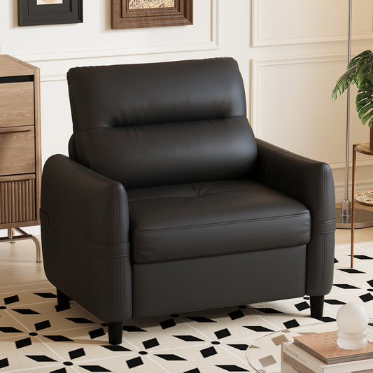 STHOUYN Oversized Leather Accent Chairs for Living Room, Comfy Upholstered Deep Seat Armchair for Adults, Mid Century Modern Arm Chair for Office, Bedroom, Apartment, Reading & Waiting Room (1, Black)