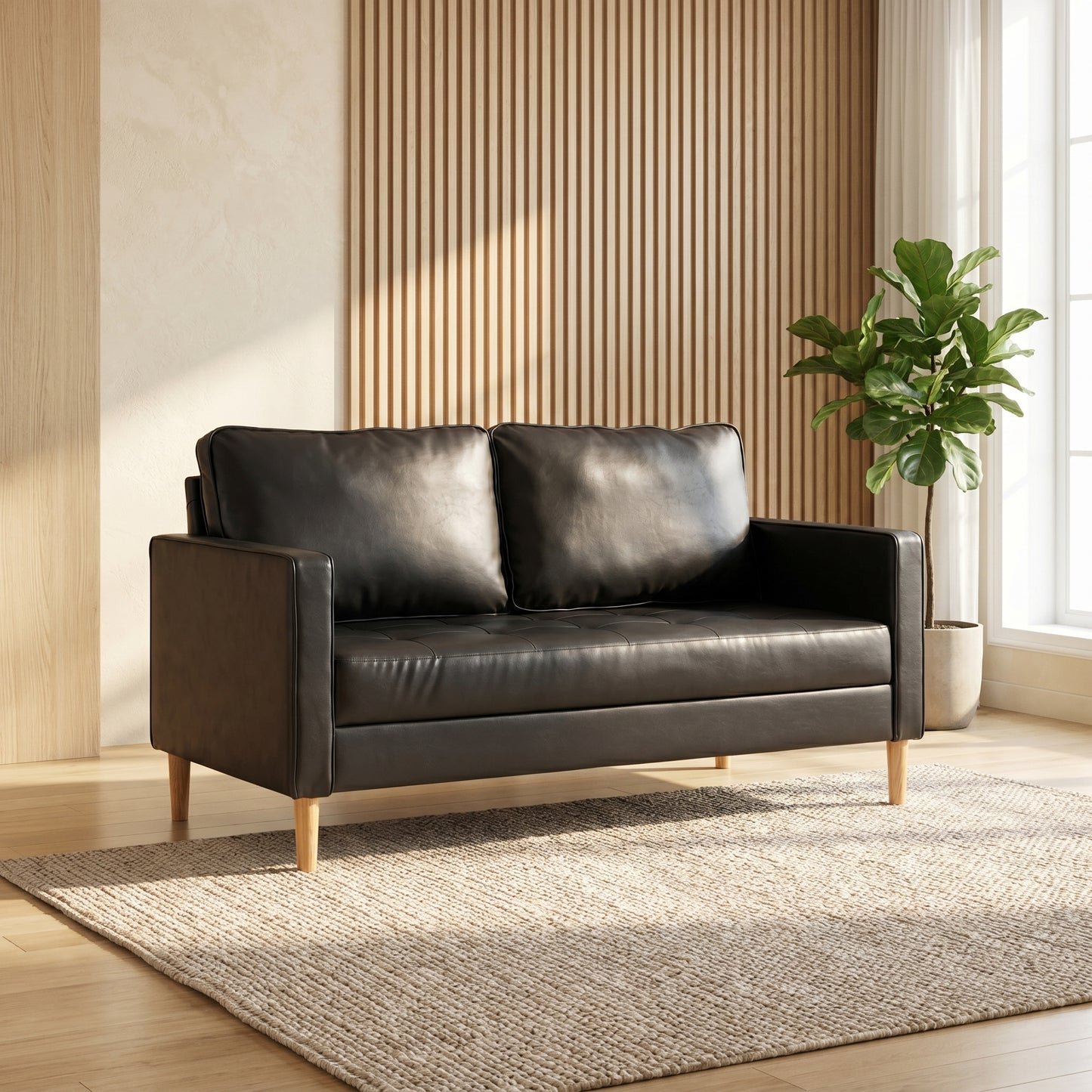 Faux Leather Loveseat, 2 Seater Couch, Living Room Office, Black