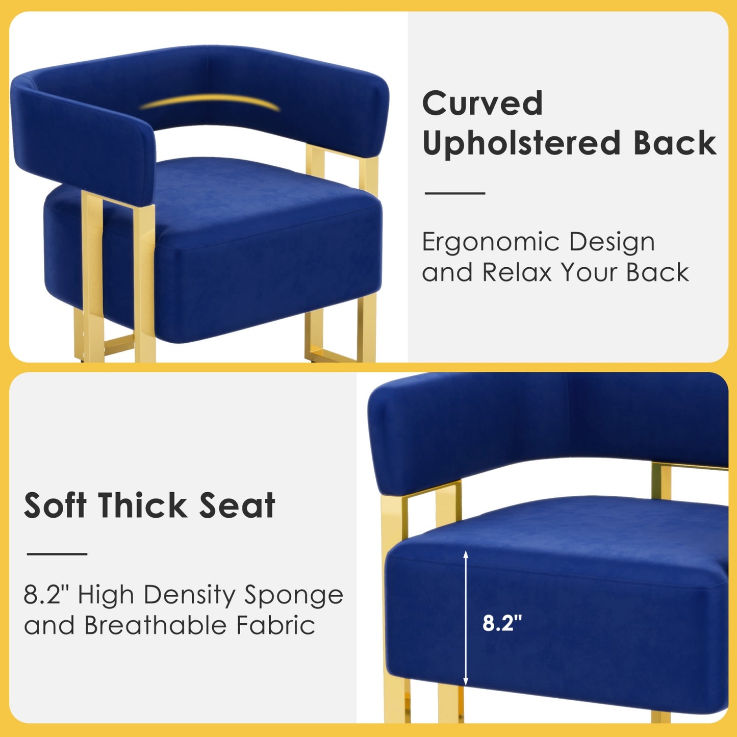 STHOUYN Modern Blue Velvet Dining Chairs Set of 4 with Gold Metal Legs, Mid Century Barrel Kitchen Chairs Set, Upholstered Accent Armchairs Dining Room Table Set, Living Room, Apartment (Blue, 4pcs)
