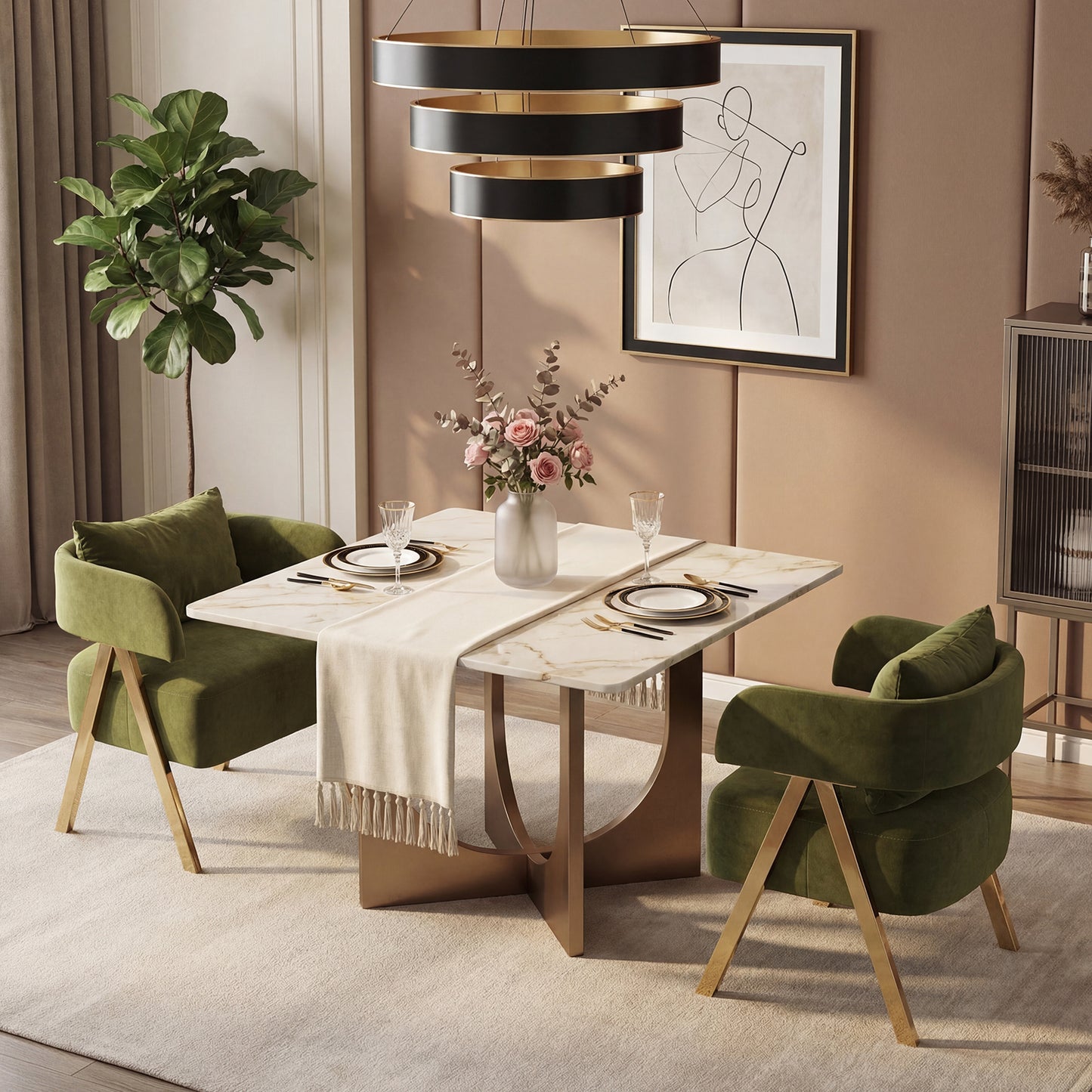 STHOUYN Modern Green Dining Chairs Set of 2 for Kitchen, Velvet Upholstered Kitchen Chairs for Dinning Room, Barrel Chairs for Dining Table with Golden Metal Legs (Green, 2 PCS)
