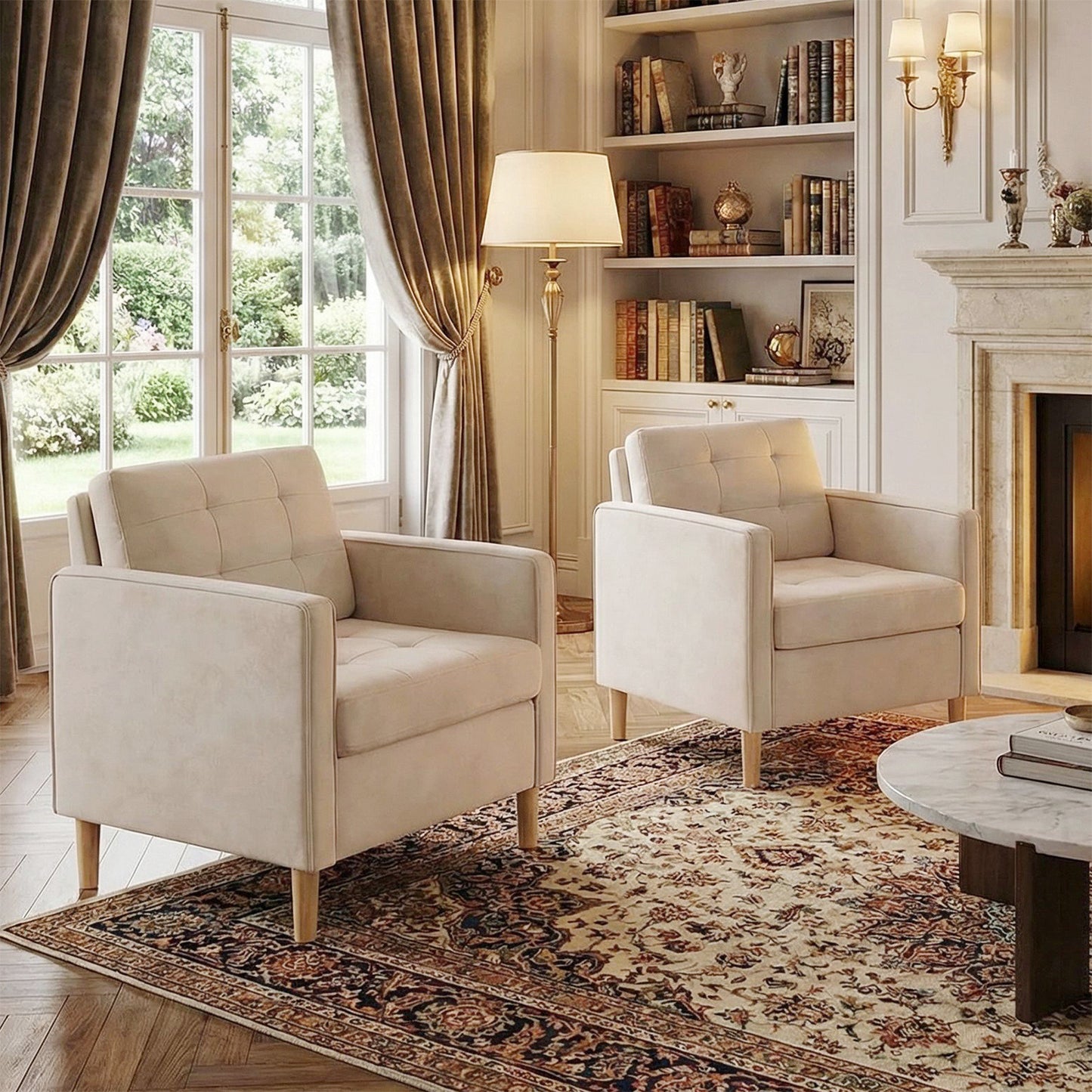 STHOUYN Comfy Reading Accent Chair for Living Room, White Oversized Accent Lobby Chairs Set of 2, Office Waiting Room Chairs with Arms, Club Chairs (White, 2PCS)