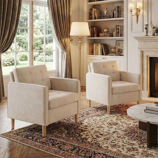 STHOUYN Comfy Reading Accent Chair for Living Room, White Oversized Accent Lobby Chairs Set of 2, Office Waiting Room Chairs with Arms, Club Chairs (White, 2PCS)