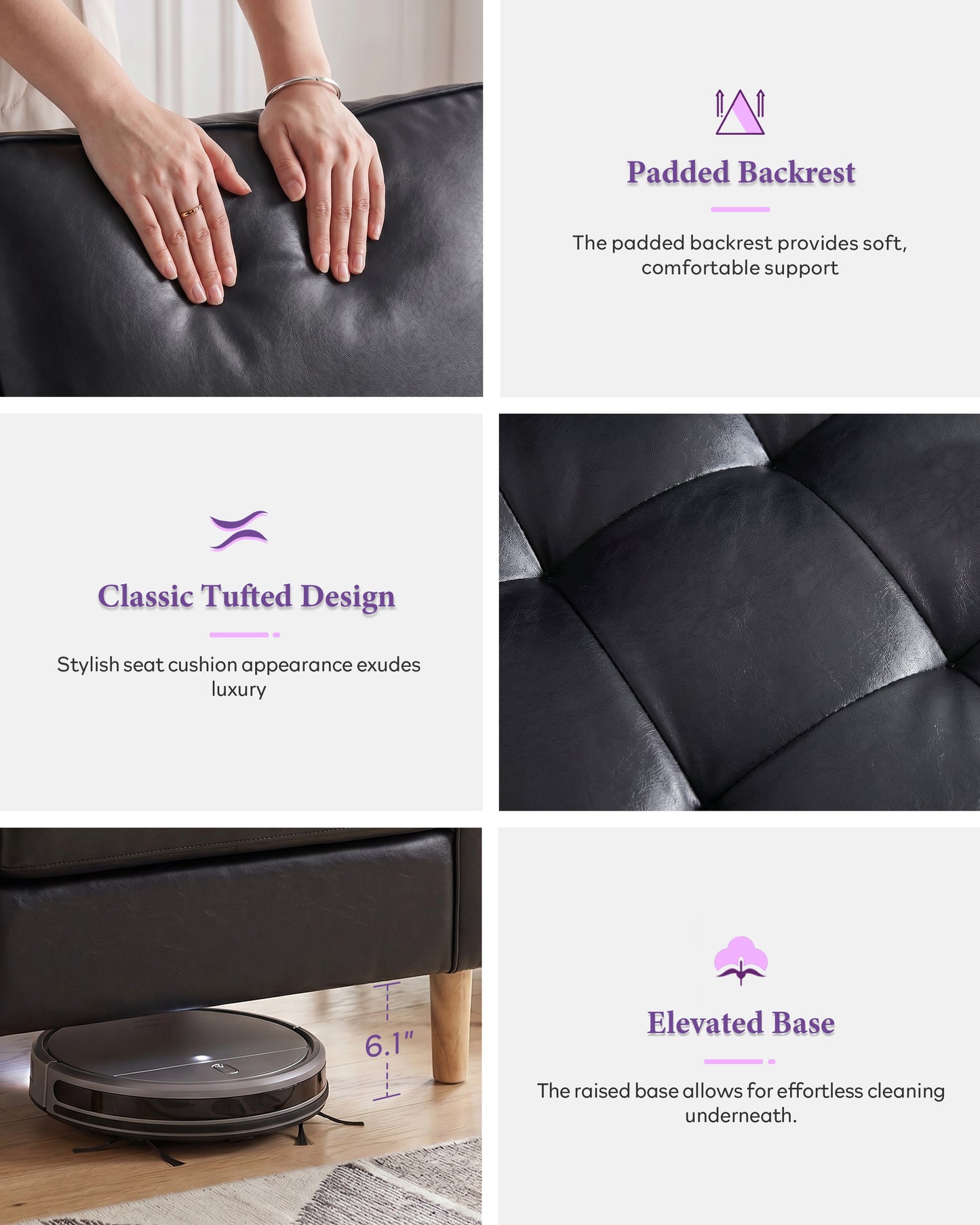 STHOUYN Upholstered Accent Chair, Black Leather Chair with Wooden Legs | Wood Frame, Reading Arm Chair, Mid-Century Modern, Comfy, Living Room, Waiting Room
