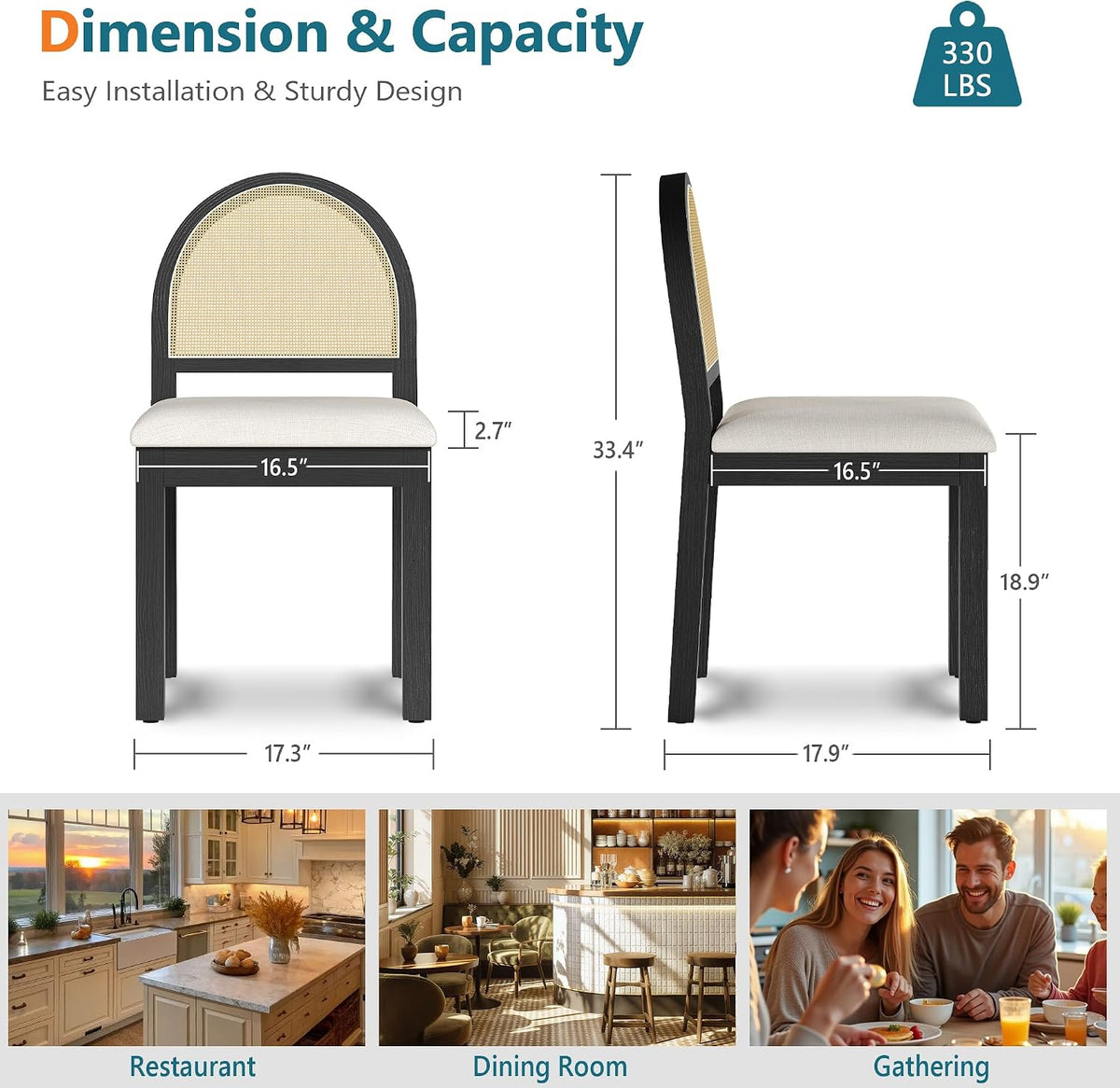 STHOUYN Upholstered Rattan Dining Chairs Set of 4, Farmhouse Wooden Kitchen Chairs