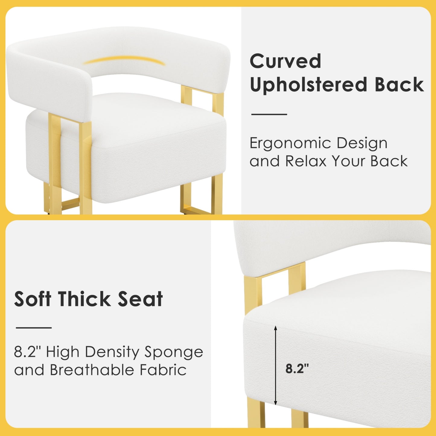 STHOUYN Modern White Boucle Dining Chairs Set of 4 with Gold Metal Legs, Mid Century Barrel Kitchen Chairs Set, Upholstered Accent Armchairs Dining Room Set, Living Room, Apartment (White, 4pcs)