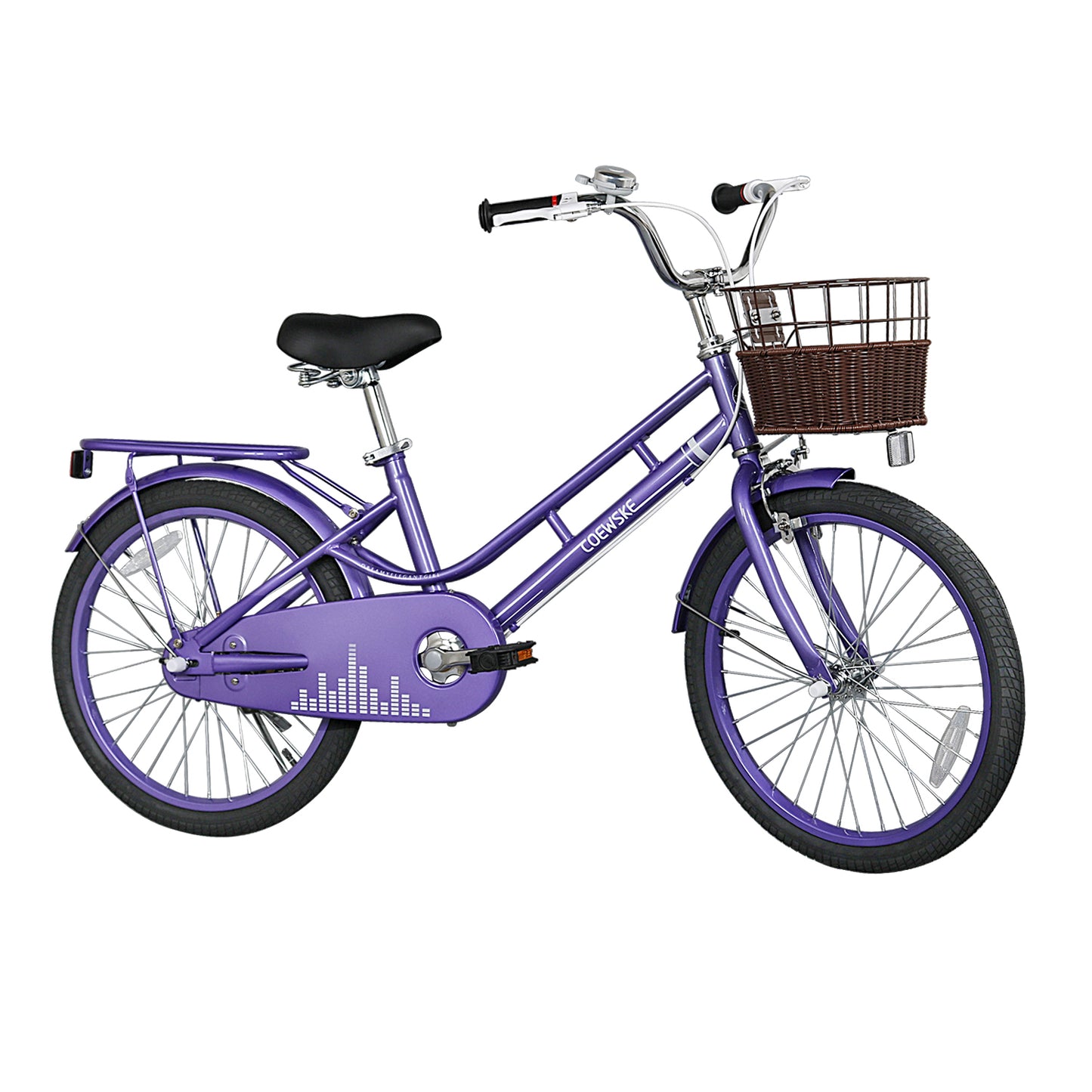 COEWSKE 20 Inch Kids Bike Fantasy-Style Children Leisure Bicycle with Basket Kickstand Included Fit for 6-9 Years Old Or 49-57 Inch Kids, Purple