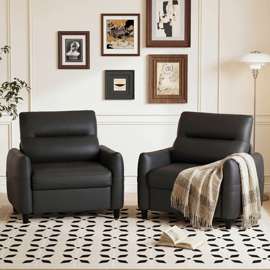 STHOUYN Oversized Leather Accent Chairs for Living Room, Comfy Upholstered Deep Seat Armchair for Adults, Mid Century Modern Arm Chair for Office, Bedroom, Apartment, Reading & Waiting Room (2, Black)