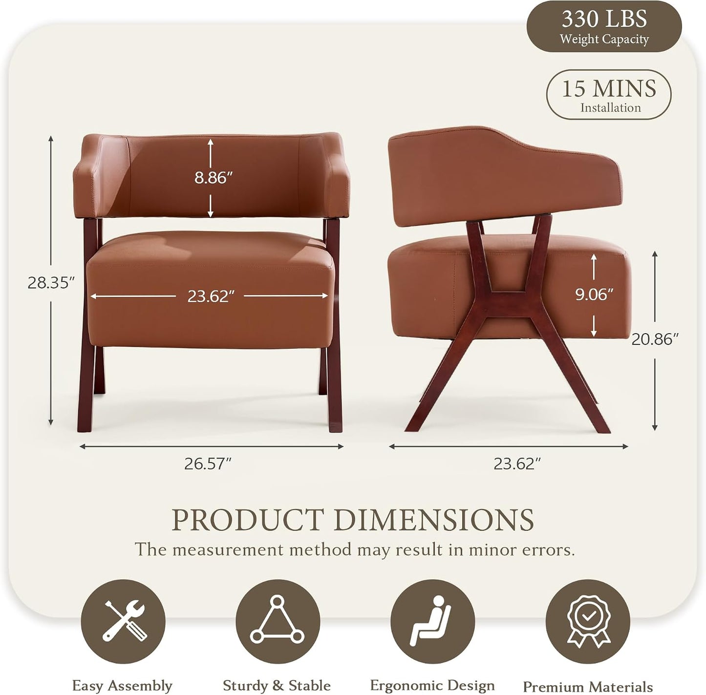 STHOUYN Faux Leather Barrel Accent Chair with Solid Wood Frame (Brown,1),  Mid-Century Modern, Wraparound Back, Reading, Living Room, Office, Bedroom, Dorm