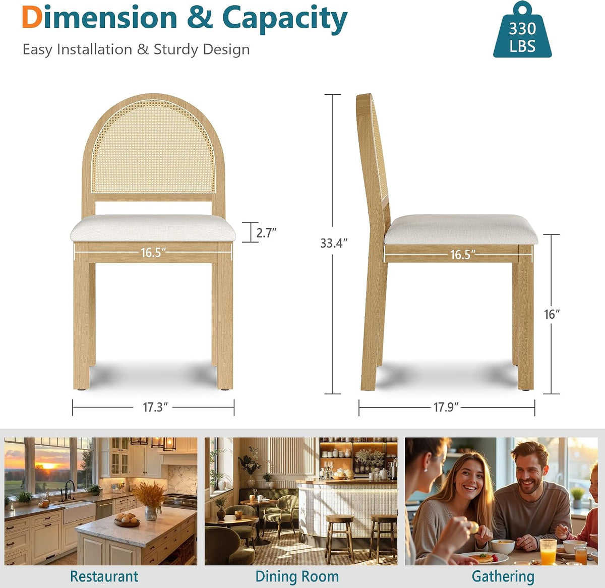 STHOUYN Upholstered Rattan Dining Chairs Set of 4, Farmhouse Wooden Kitchen Chair