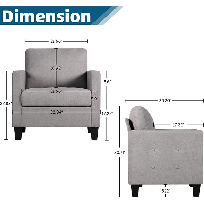 Coewske Living Room Accent Chairs Set of 2, Wood Button Tufted Armchair Adult Sofa Chair Office Gray