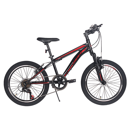 COEWSKE 20 Inch Kids Bike Enjoy-Style Children's Variable Speed Mountain Bike Sports Cycling 6 Speed with Kickstand Fit for 6-10 Years Old Or 48-60 Inch Tall Kids, Black