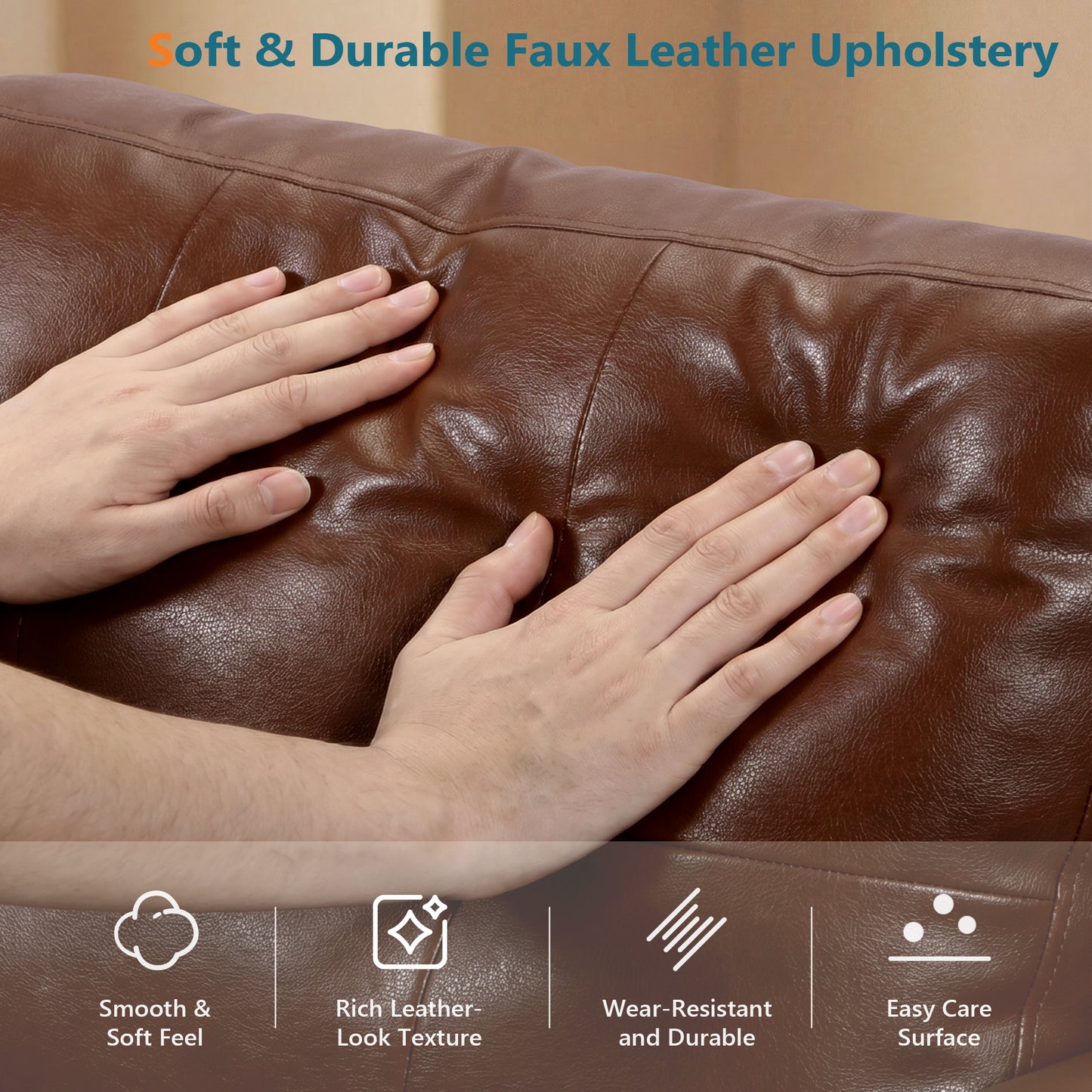STHOUYN 35" Brown Leather Oversized Accent Chair Set of 2 with Wood Armrests, Mid-Century Modern Tufted Living Room Chair, Comfy Reading Chair with Lumbar Support & Thick Cushion Waiting Room Office