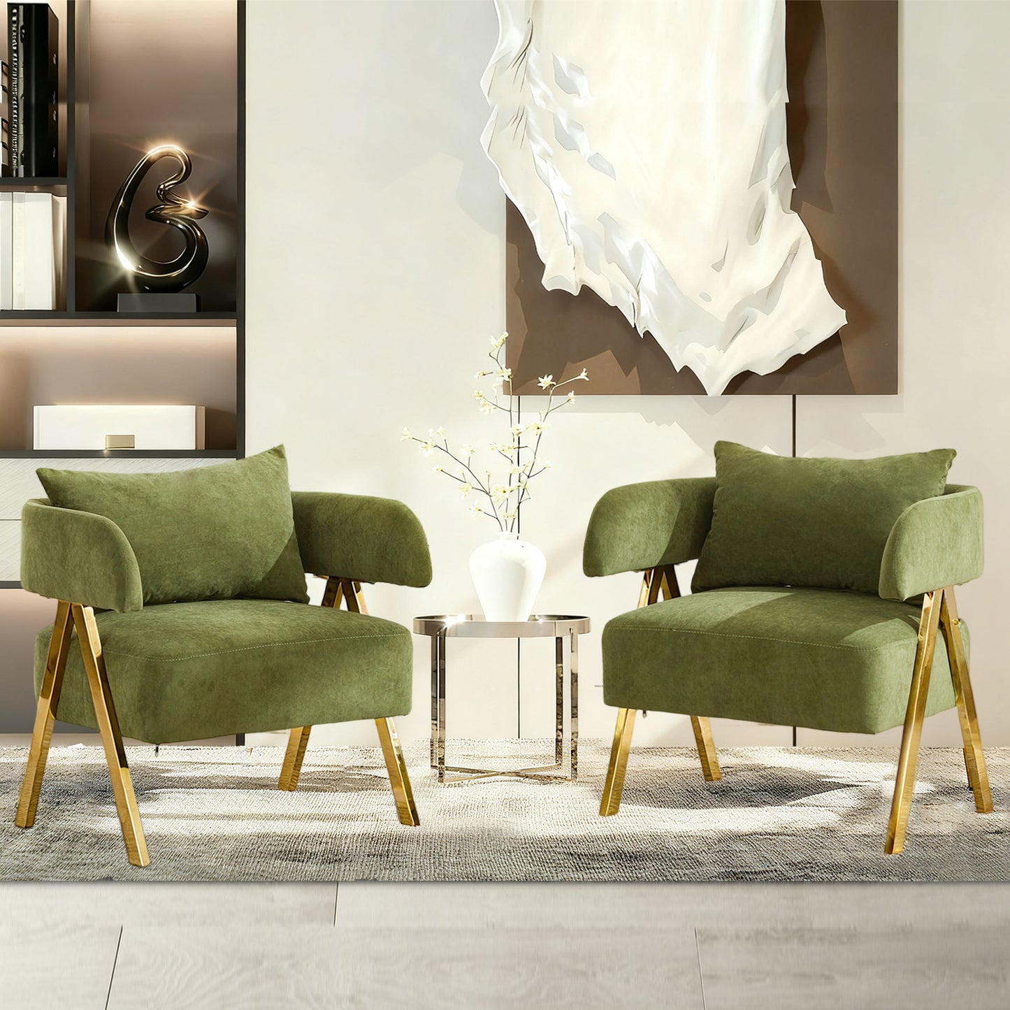 STHOUYN Modern Green Accent Chair Set of 2, Velvet Barrel Accent Chairs for Living Room Bedroom, Comfy Reading Armchairs (2, Green)