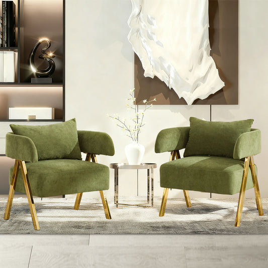 STHOUYN Modern Green Accent Chair Set of 2, Velvet Barrel Accent Chairs for Living Room Bedroom, Comfy Reading Armchairs (2, Green)