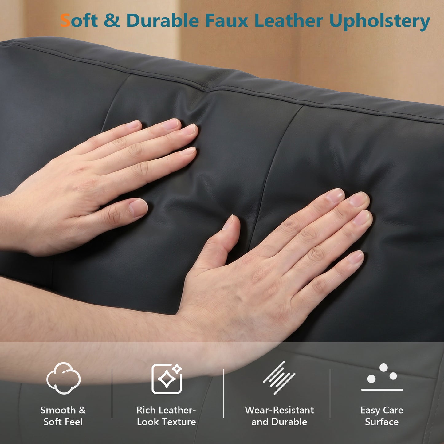 STHOUYN 35" Black Leather Oversized Accent Chair Set of 2 with Wood Armrests, Mid-Century Modern Tufted Living Room Chair, Comfy Reading Chair with Lumbar Support & Thick Cushion Waiting Room Office