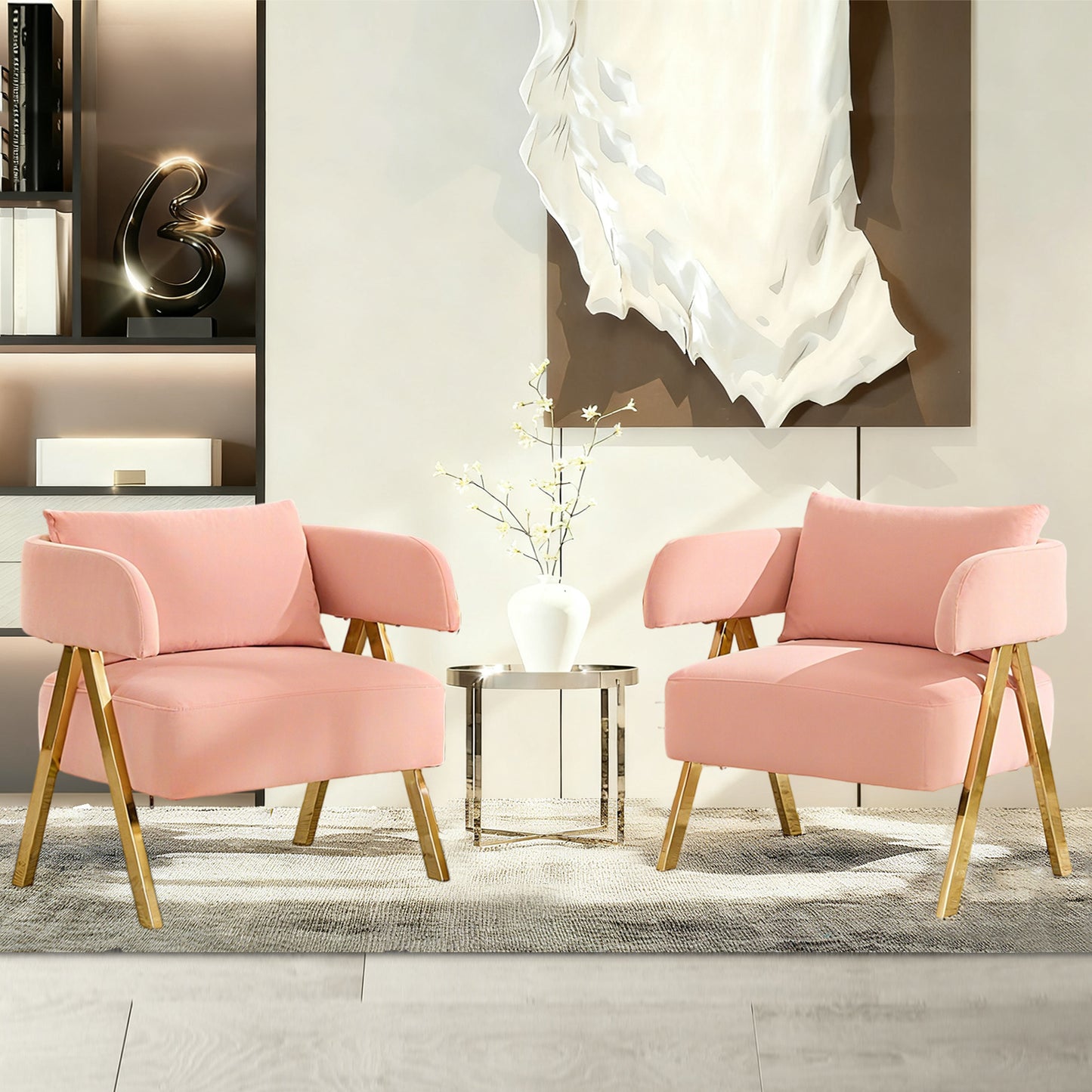 STHOUYN Modern Pink Accent Chairs Set of 2, Velvet Barrel Accent Chair for Living Room Bedroom, Comfy Reading Armchairs (2, Pink)