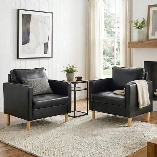 STHOUYN Accent Chair for Living Room w/ Solid Wood Legs, Mid Century Modern Reading Chair for Bedroom, Upholstered Comfy Armchair, Single Sofa Side Chair for Waiting Room, Black