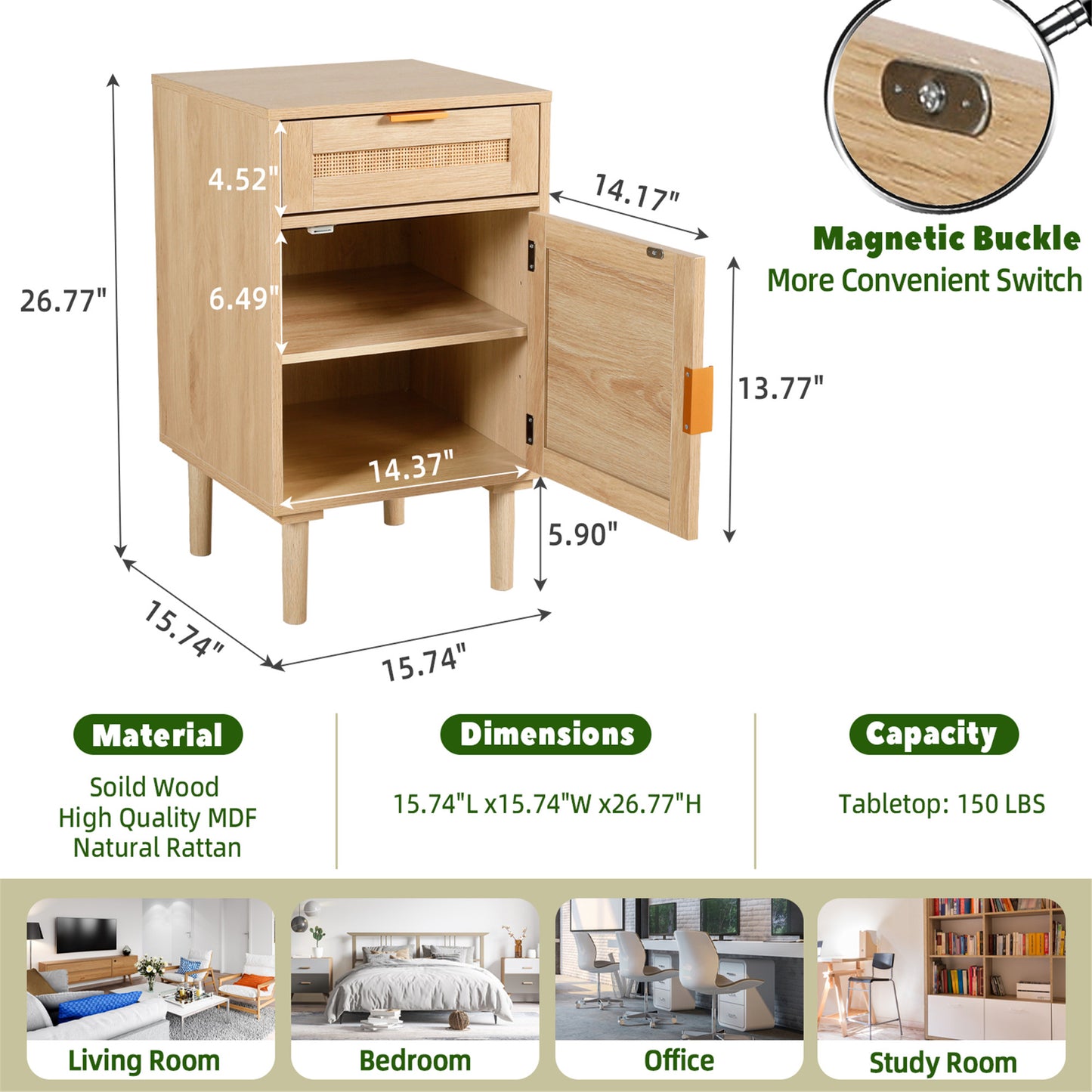 STHOUYN Rattan Nightstand Set of 2 with Drawers, Boho Night Stands Bed Side Tables Bedroom Set of 2, Oak Rattan Nightstands Small Space (Natural Rattan)