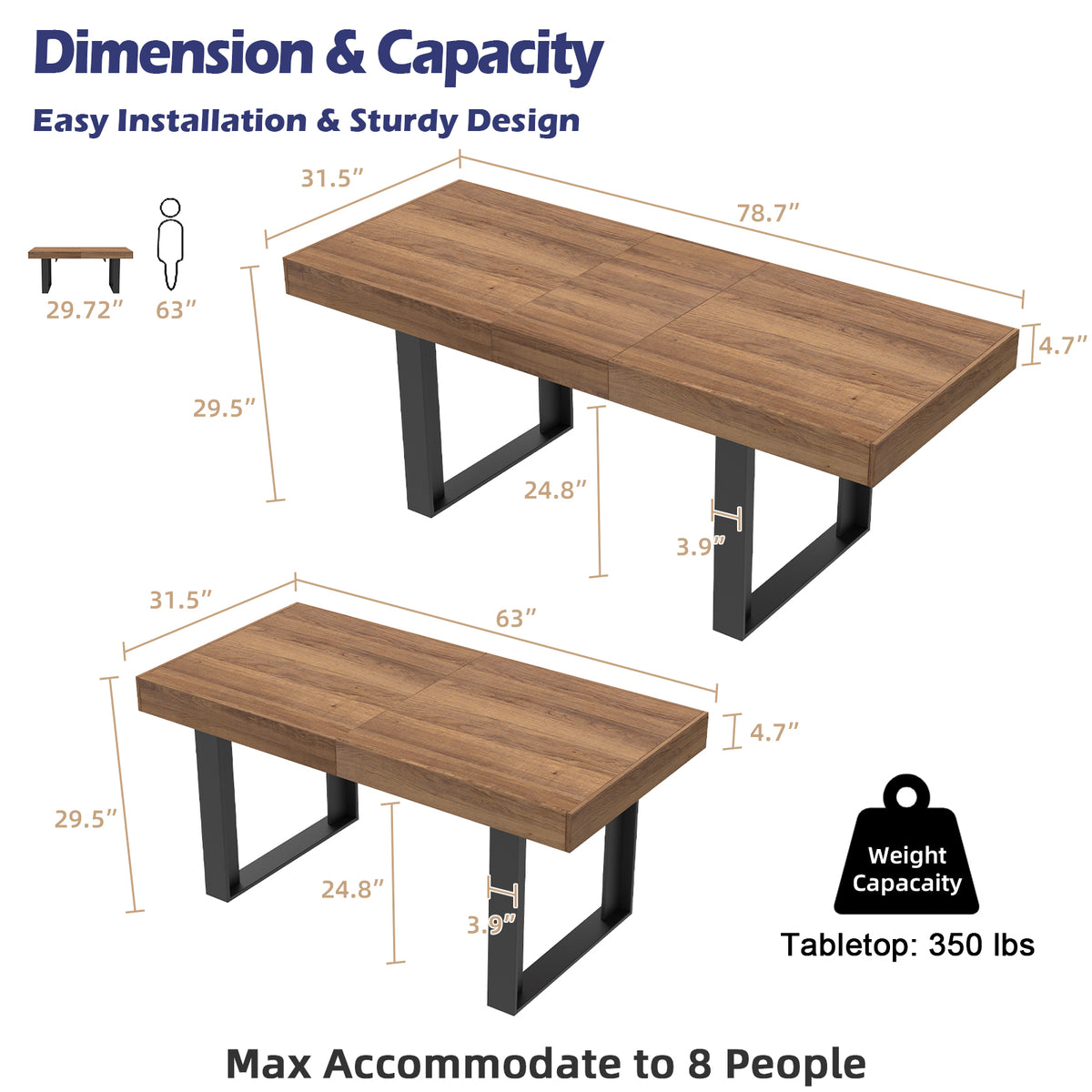 STHOUYN  63"-79" Extendable Dining Table for 6-8, Rectangle Wood Dining Room Table