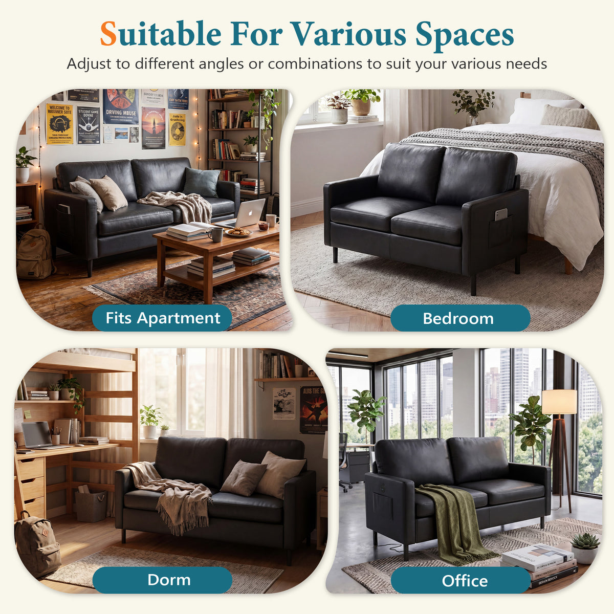 STHOUYN 3 Piece Faux Leather Couch Chair, Living Room Set Office Lobby Furniture