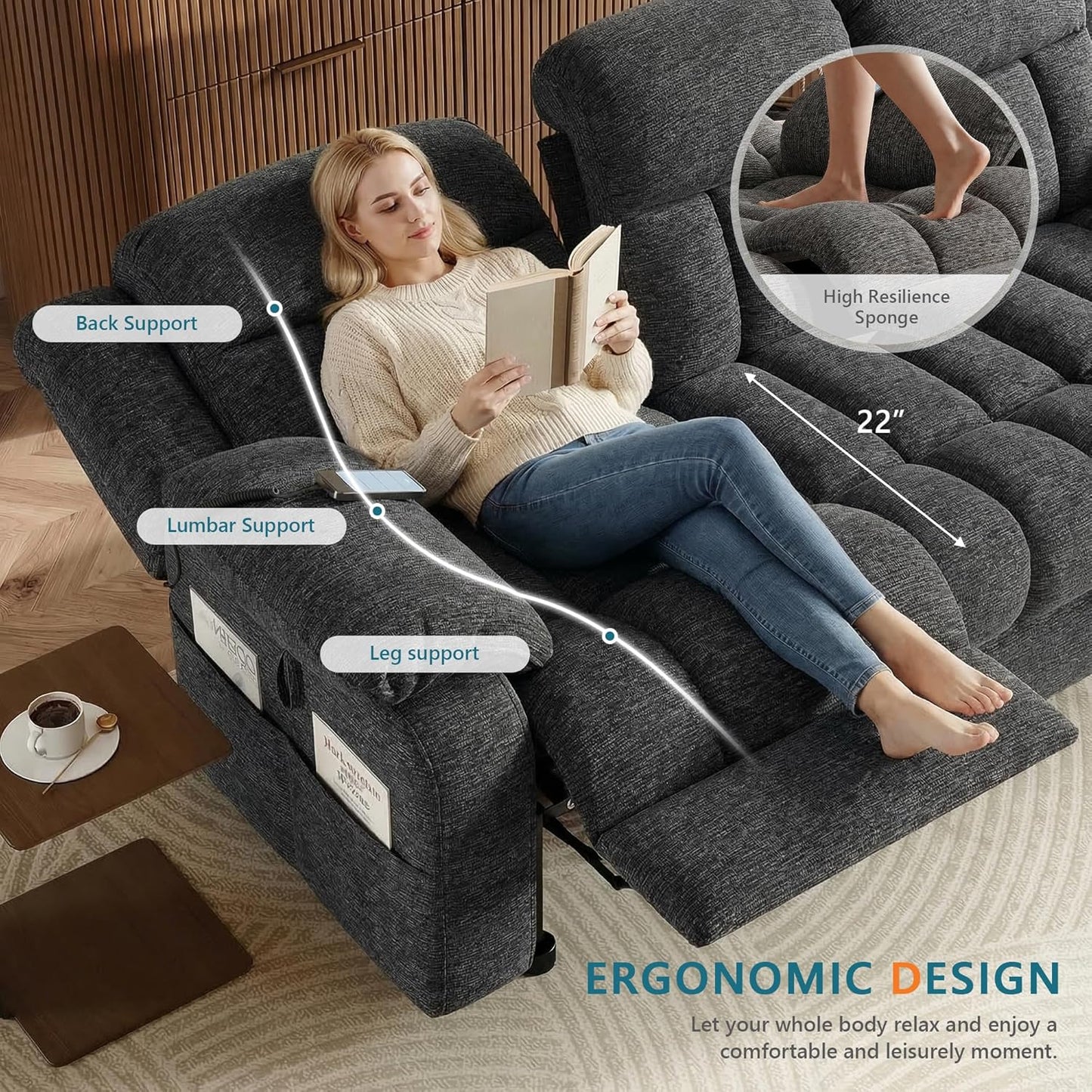 STHOUYN Electric Recliner Sofa Couch, Power Reclining Sofa Loveseat with Pockets & Adjustable Backrest, Comfy Chenille Upholstered 3 Seater Couch for Living Room, Home Theater (Grey)