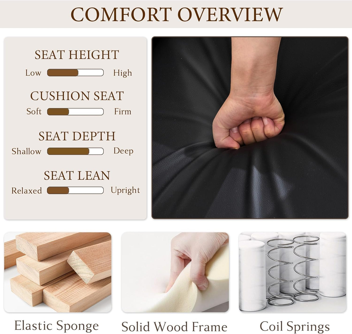 STHOUYN Accent Chairs Set of 2, Black Leather Chair with Wood Frame, Upholstered Tufted Reading Arm Chair, Mid-Century Modern Comfy Living Room Chair, Side Chairs for Living Room, Waiting Room (2)