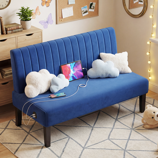 STHOUYN Mordern Armless Oversized Accent Chair for Living Room, Decorative Slipper Chair for Bedroom, Corner Side Chair, Velvet (1, Navy Blue (Loveseat))